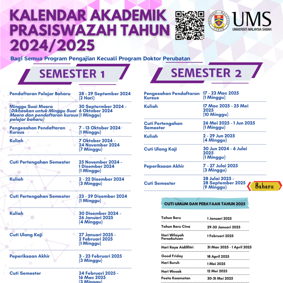 MAKLUMAN PERUBAHAN TAKWIM AKADEMIK BAGI PROGRAM PENGAJIAN PRASISWAZAH  SEMESTER 2 SESI AKADEMIK 2024/2025