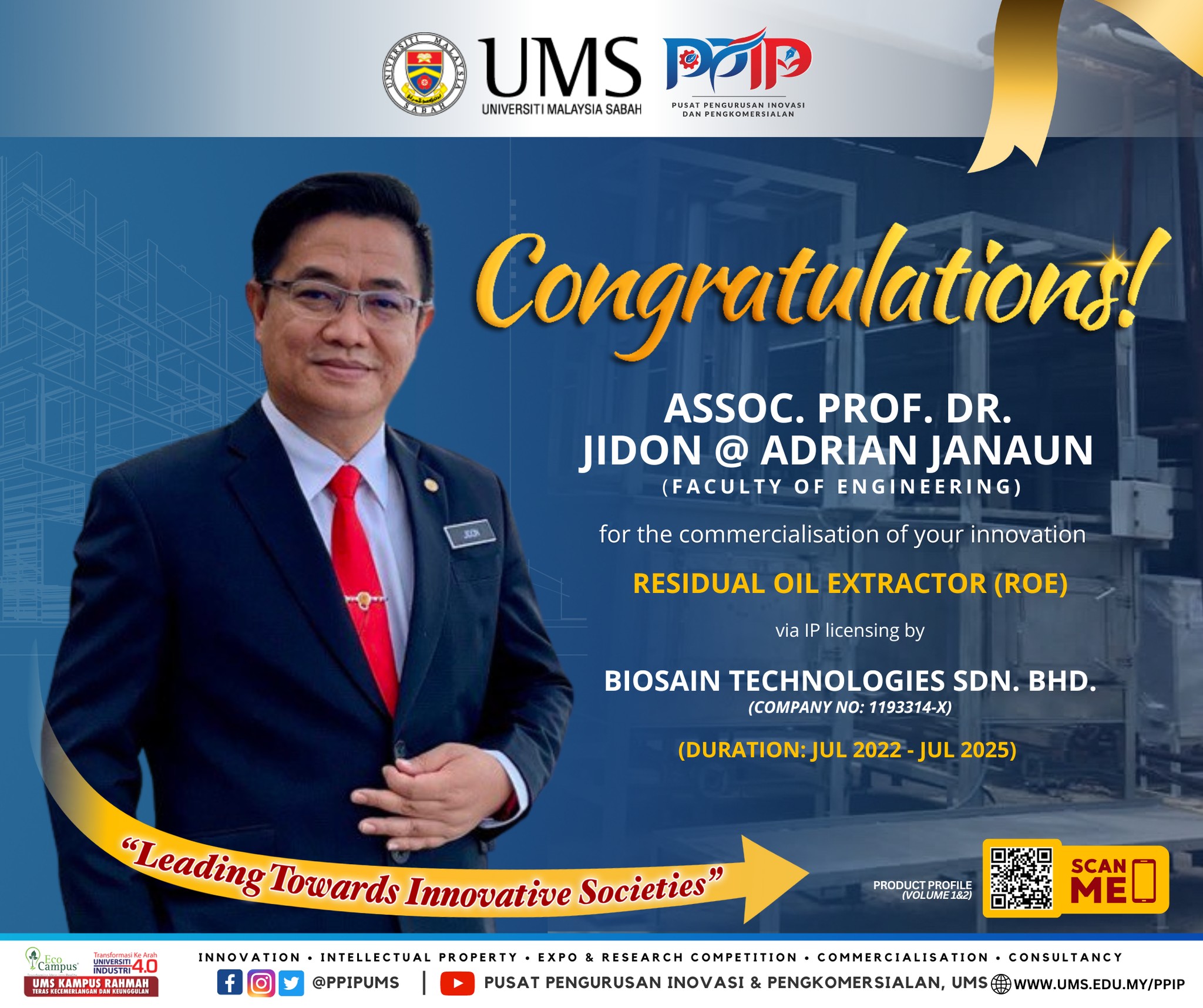Congratulations to Assoc. Prof. Dr. Jidon @ Adrian Janaun, for the commercialisation of your innovation!