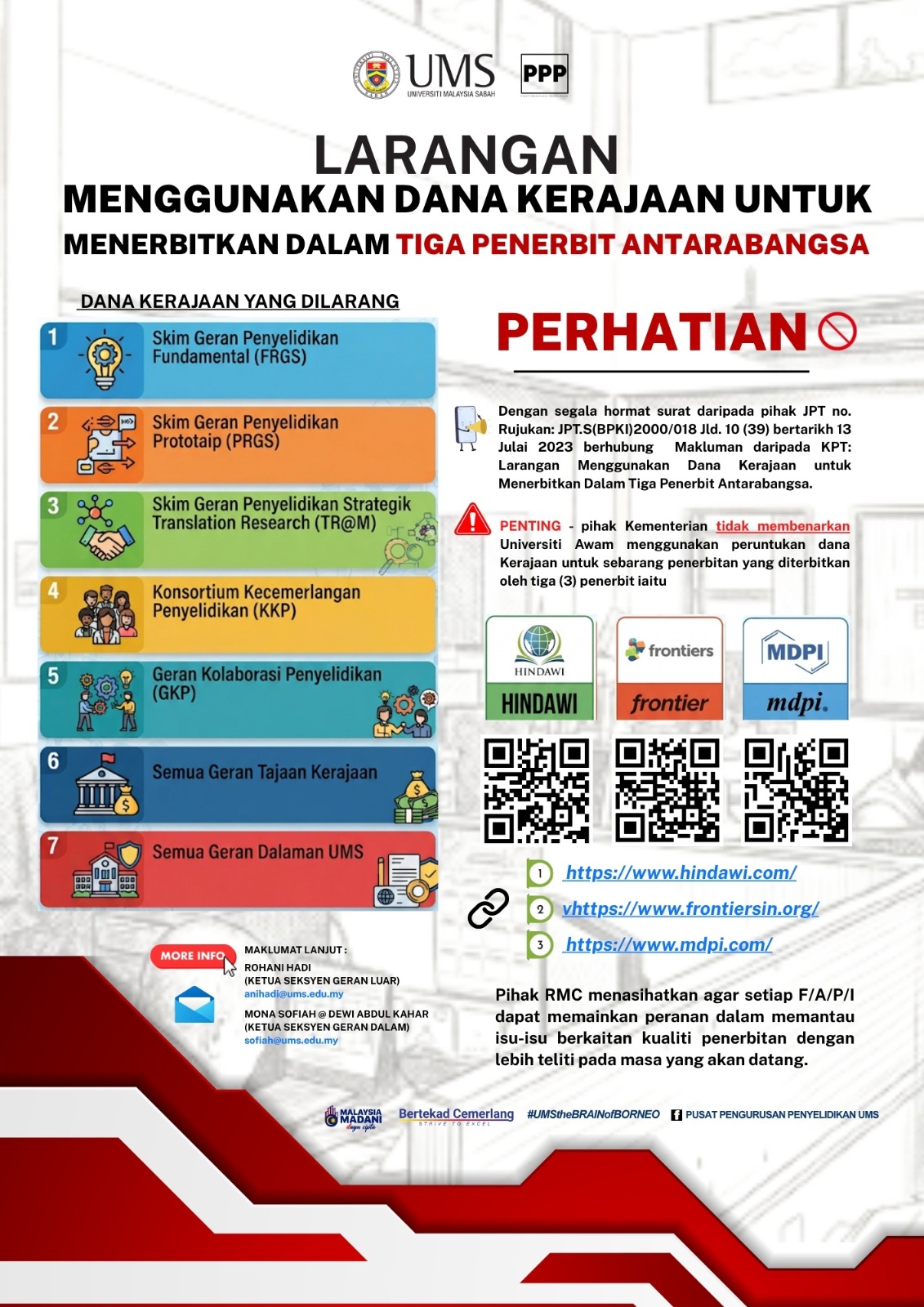 Poster Larangan Penerbitan Hindawi, Frontiers, MDPI