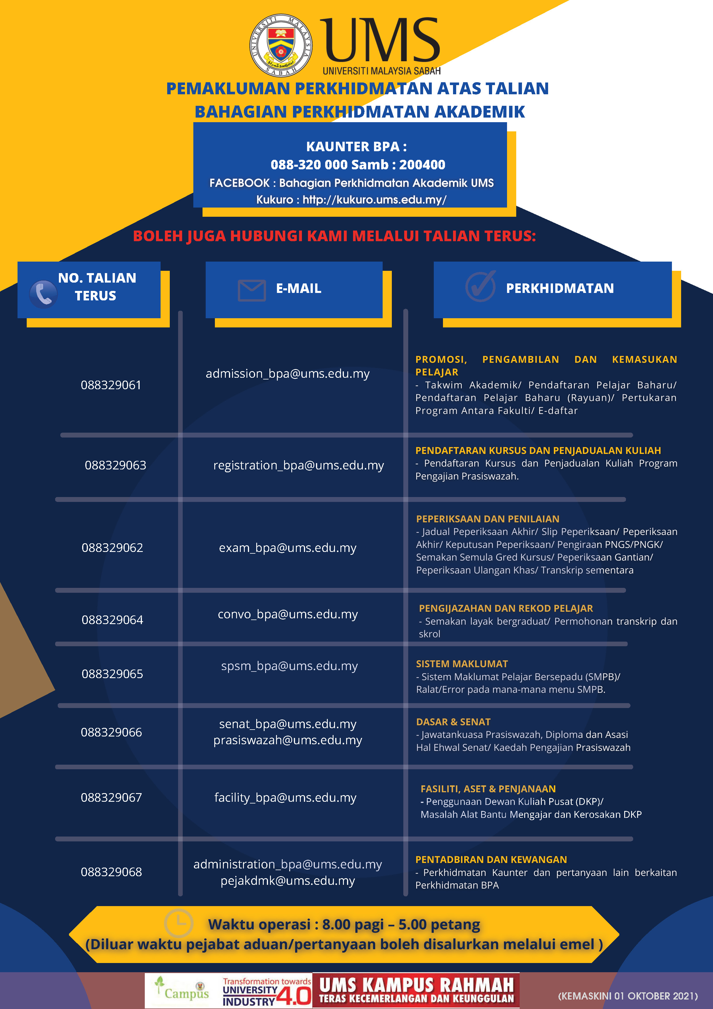 Infografik Perkhidmatan Atas Talian Bahagian Perkhidmatan Akademik
